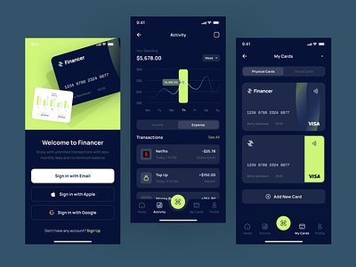 Financer – Digital Wallet clean design digital wallet e wallet green ios design mobile app mobilewalletapp pixlayer simplified banking uiux
