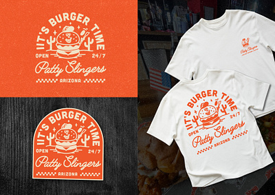 It's Burger Time badge badges branding burger creative design flip food lockup mascot patty t shirt type typography