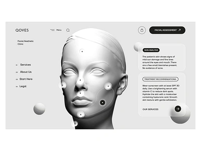 QOVES - AI facial assessment website 3d animation ai animation artificial intelligence platform cosmetics cosmetology website dashboard face ai face recognition facial surgery home page hospital landing page motion graphics plastic surgery platform design recommendation system ui ux web design web3