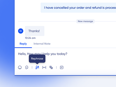 Verloop's AI feature - Rephrase ai artificial intelligence chat rephrase conversational ai design generative ai live chat modern product ui uiux user experience user interface