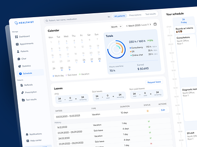 Healthist - hospital managing app | Dashboard app calendar dashboard design fireart healthcare medical schedule stats ui ux web