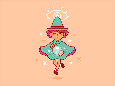 Wizard Girl book cartoon character children digital fantasy feminine flat girl illustration kids logo magic mascot outline pink vector witch wizard woman