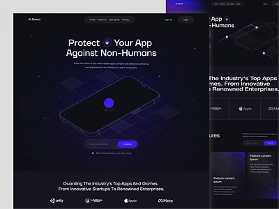 Bot Detection Website ai detect website ai website bot free cheat detection cyber fraud prevention game security gaming gaming website gradient hero home page landing landing page minimal robots spam detection startup ui ux website design