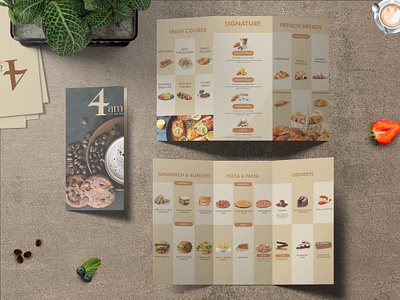Food Boucher for 4AM Cafe and Kitchen branding broucher cafe coffee continental dates food graphic design kappi logo nuts sapadu tea