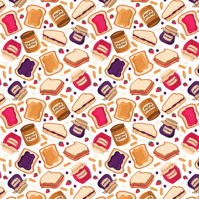 Peanut butter and Jam pattern design graphic design illustration vector