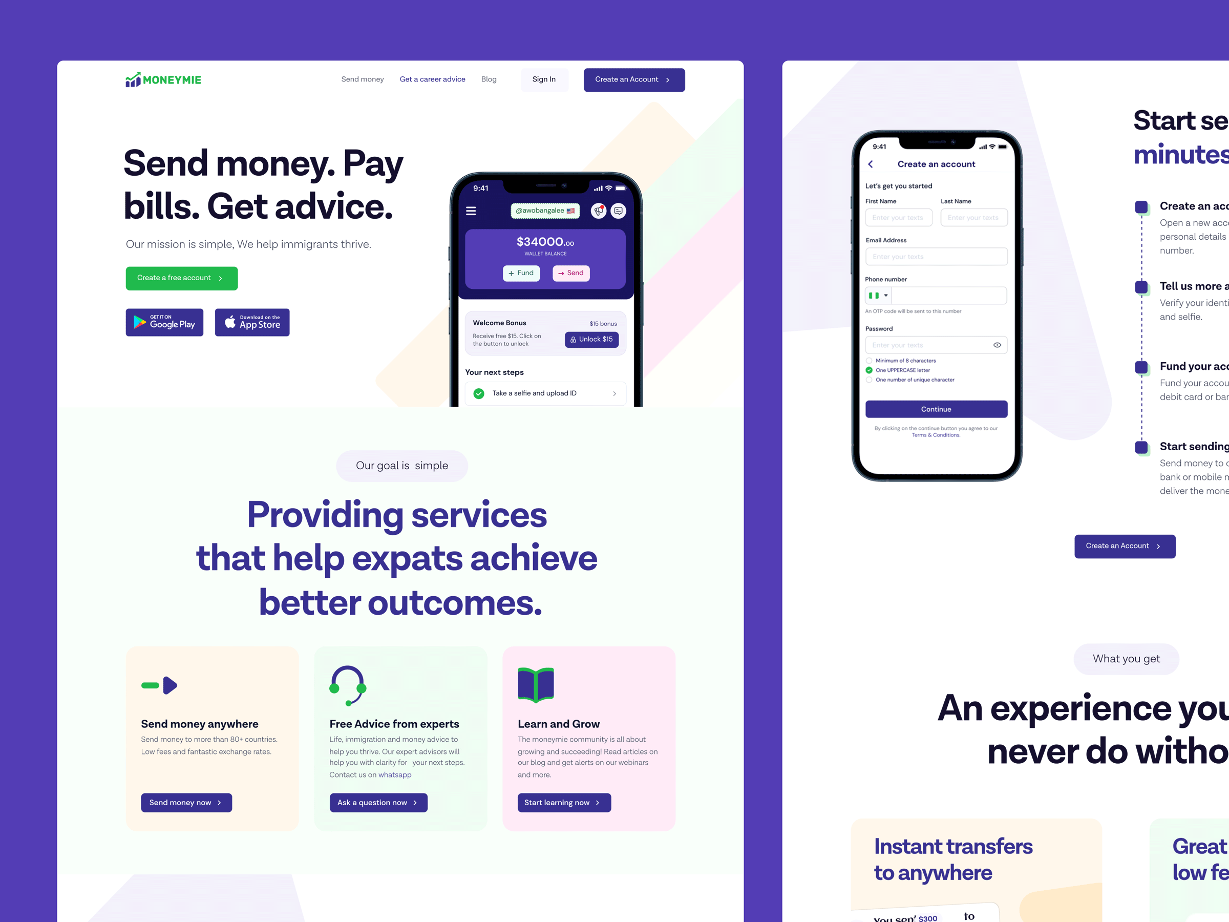 Moneymie Fintech landing page app art crypto design drawing figma finance flat icon illustration interface landing minimal mobile mobile app ui ux vector web website