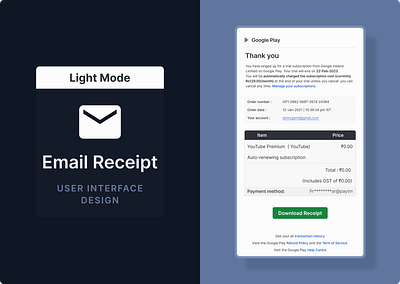Email Receipt UI Design ( Light & Dark Mode )#emailreceipt email receipt ui design figma gamil mail download receipt gmail download ui design graphic design ui vector web email receipt ui design