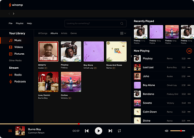 Reimagining The UI Of Winamp For a Modern Era dashboard desktop app improve ui music music app redesign ui winamp