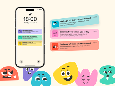 Mood Tracker Notification app design elements emotion emotion tracker illustration mobile mood mood tracker notification ui uiux user interface widget