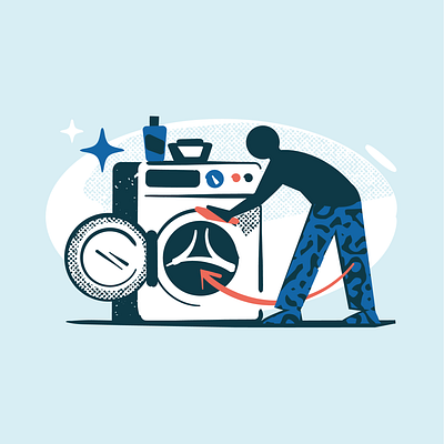 Five ways to reduce laundry costs (Which? Magazine) illustration infographic laundry machine washing