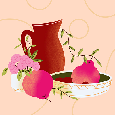 Table Pieces colorful digital art digital illustration floral flower food fruit gradient illustration leaves morning procreate texture vase vector