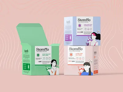 Packaging Design -Stemffe feminine hygiene brand | Devolv Studio biofriendly brandidentity branding brandingconsultancy design designagency devolvstudio femalehealth femalehygiene fmcgpackaging graphic design illustration logo mockup packaging packagingdesign premiumpackaging sanitarypadpackagingdesign sustainable ui