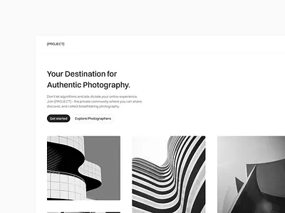 Landing page black and white community design figma image landing page light mode link masonry feed photo photography platform profile settings social media ui uiux user ux website