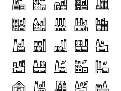 Factory icon set design factory icon icon design icon set iconography icons illustration industry logo manufacture ui vector