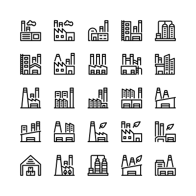 Factory icon set design factory icon icon design icon set iconography icons illustration industry logo manufacture ui vector