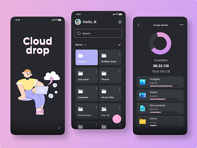 CloudDrop - Designing the Ultimate Cloud Storage Experience app app design design figma illustration ui ux