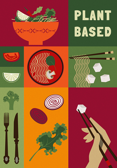 Plant-based food poster artwork bright design digital food illustration vector