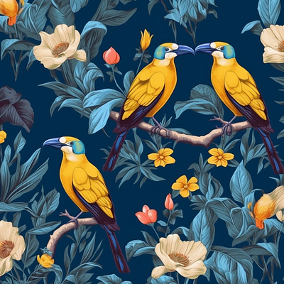 Botanical Pattern Of Yellow Toucans art artwork design graphic design illustration pattern seamless