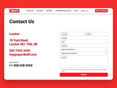 Sport Buff - Contact page animation art direction design ui ux