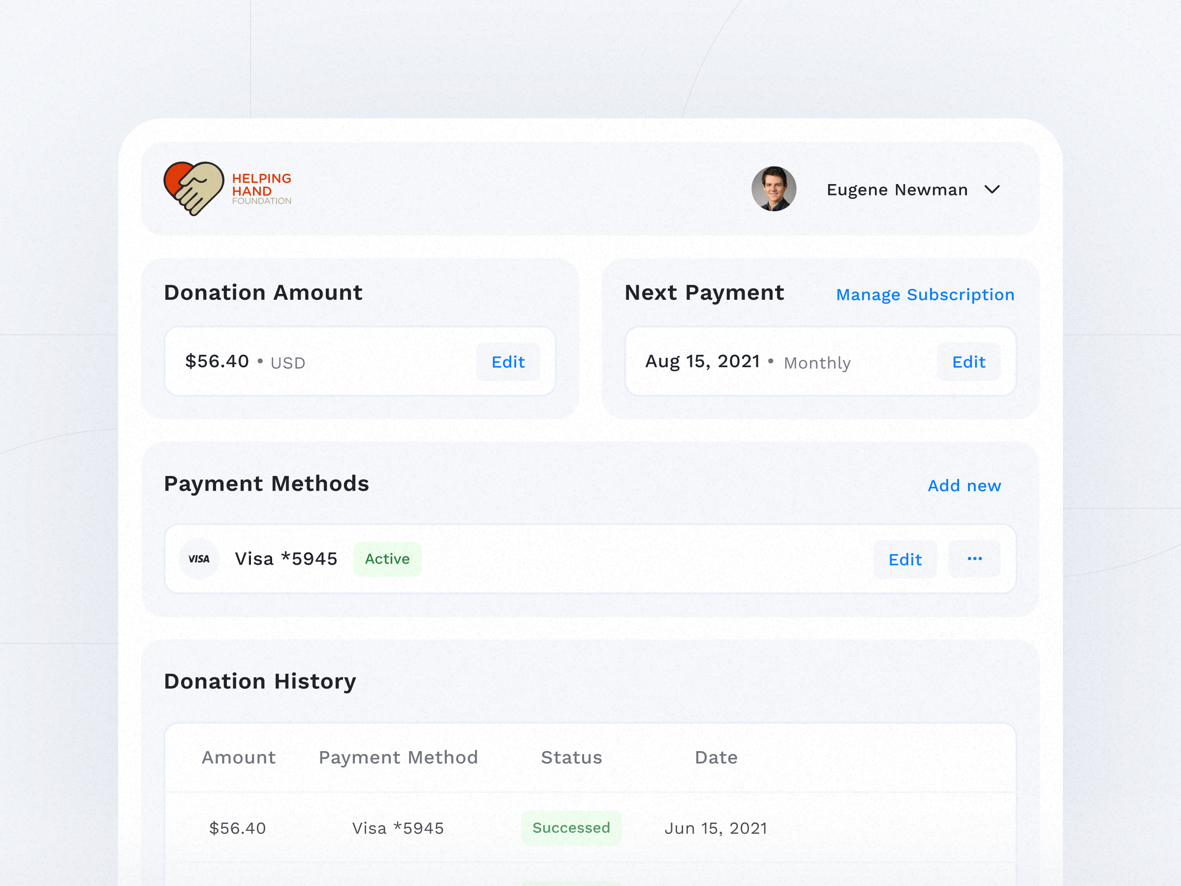 Donor portal – Helping Hand charity design donor portal donors figma fundraise fundraising graphic design personal area portfolio product design ui ux web