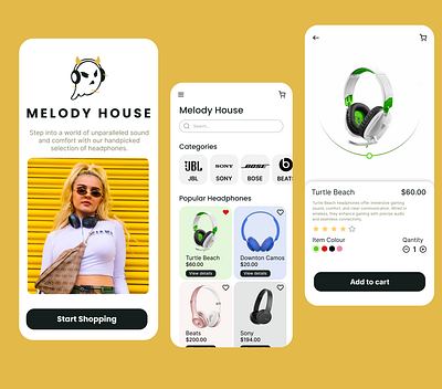 Melody House 🎧 app design e commerce figma headphones illustration tech ui ux