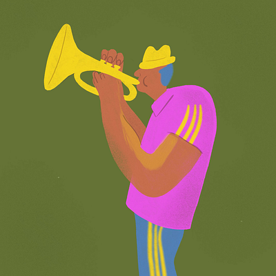 Trumpeter character illustration jazz music trumpet trumpeter