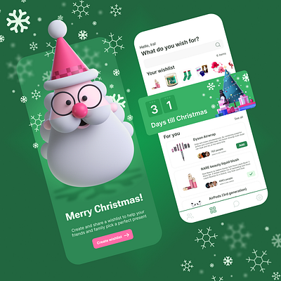 Mobile App for Wishlists app christmas design gift green mobileapp project ui userinterface ux