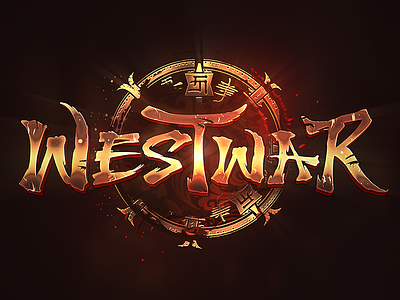 Epic Chinese Mmorpg Game Logo - Westwar 🏮🔥 chinese design download editable fantasy gaming gold layer styles lineage2 logo metin2 mmorgp muonline oriental photoshop psd stylized template