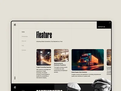 Fleature - logistic company landing 🚚 blackwhite chain delivery desctop landing logistic mobile parcel trucks ui