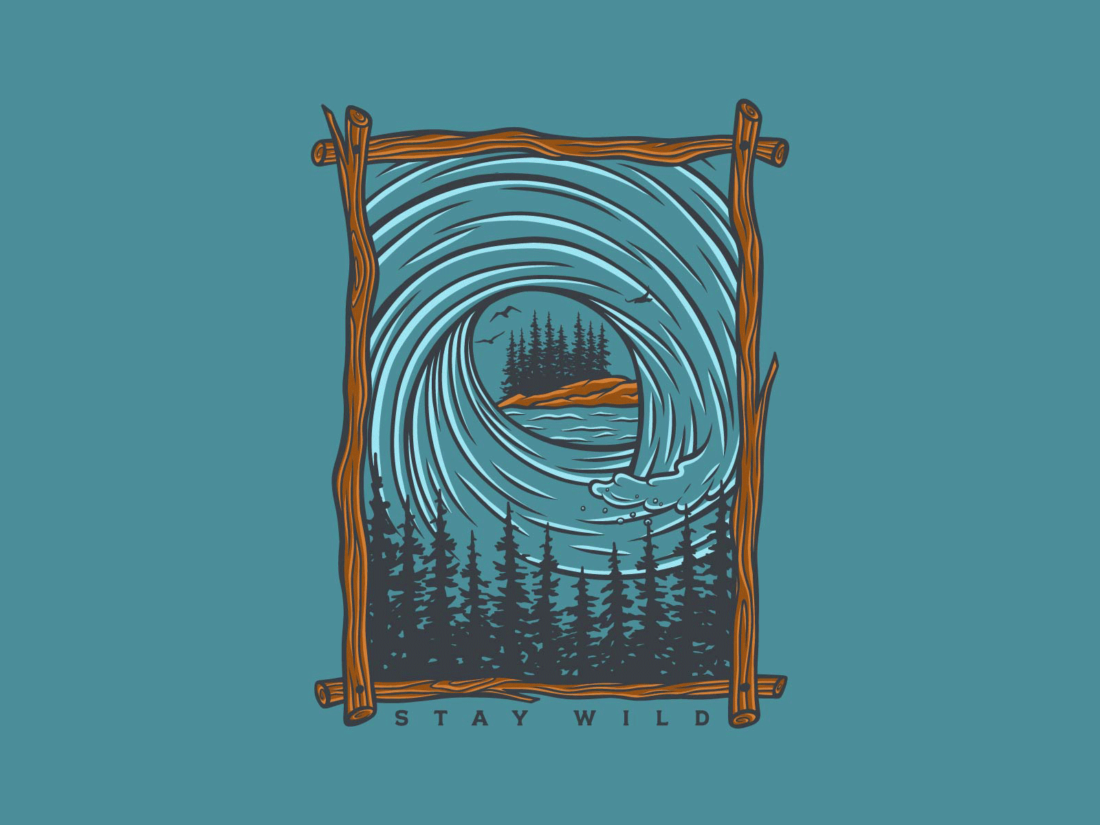 Stay Wild design illustration lake minnesota nature north shore outdoors pine trees poster stay wild up north