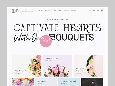 Wedding Bouquet Store — Hero Section blossom bouquet bouquets clean delivery service ecommerce floral florist flower flowers gift homepage luxurious minimalistic plant rose roses shop ui web