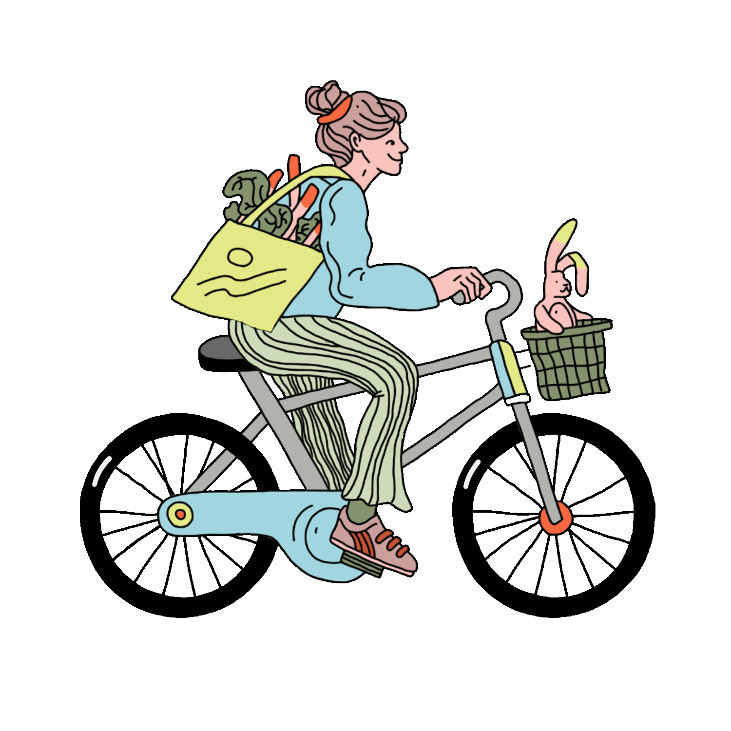 Cyclist GIF animal animation bicycle biking black outline branding bunny cartoon cyclist digital drawing editorial gif illustration pastel procreate