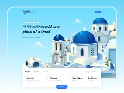 WAS - Travel Landing Page adventure clean destination explore header illustration journey landing page minimal tourism travel travel agency travel website travelling trip ui ux vacation website website design