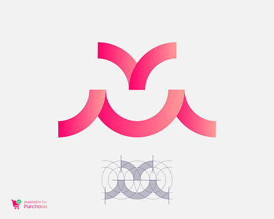 M Logo Design bold circle color gradient grid letter m logo logo mark logotype m m logo pink s shape sign symbol transparent vector wave
