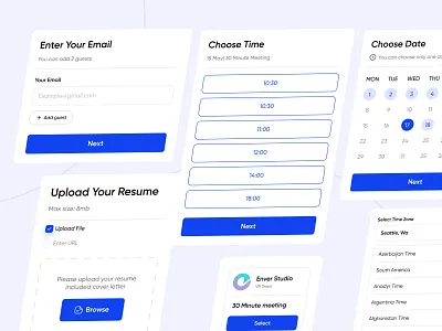 UI Components buttons cards components cta design system email input field forms input box input fields list meeting reservation modals phone number progress bar tabs time select time zone toggle ui component