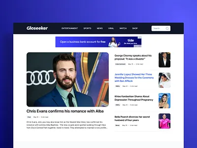 Gloseeker Blog - Redesign blog clean design design figma gossip news website real project responsive website ui user experience