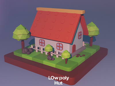 3D Low Poly Hut in Blender 3d 3d illustration blender blender3d hut illustration isometric low poly low poly count low poly hut rock tree ui kit ux design
