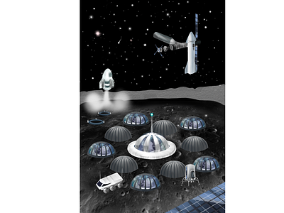 Moon base concept art part I concept art graphic design illustration mission moon moon base moonbase rover shuttle solar panels space space ship spacecraft universe