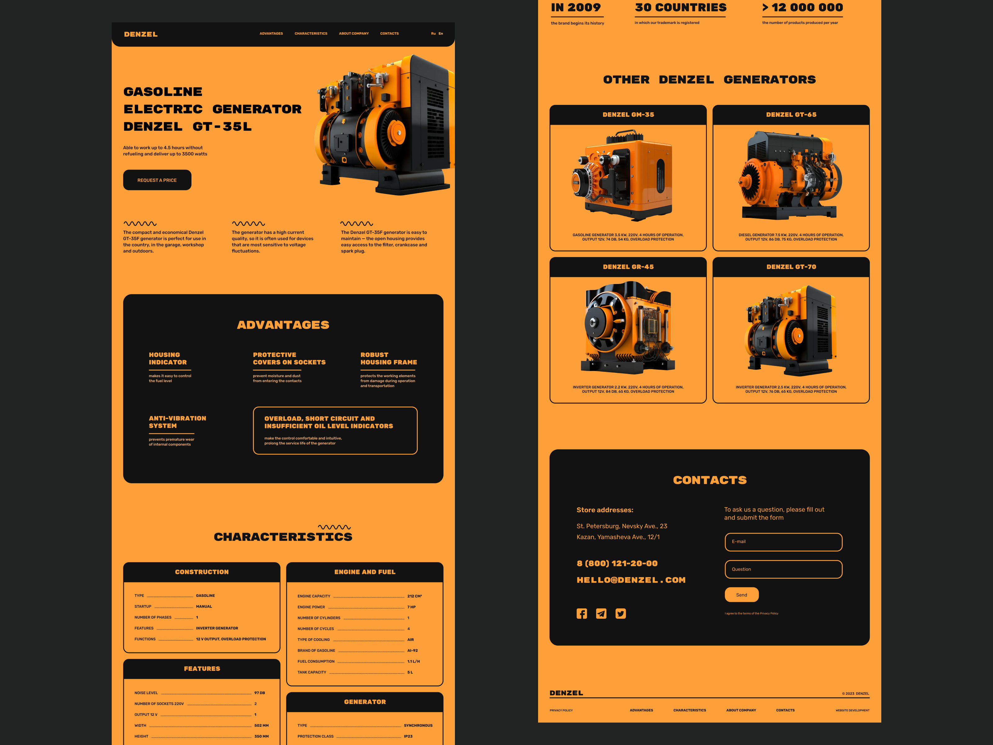 Landing Page Of The Electric Generator black and orange bright colours design digital design engineering gasoline generator generator technical ui ux web design webdesign website