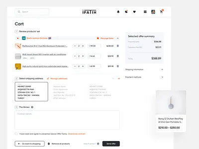 Cart screen app buy cart cart screen clean e commerce ecommerce interface light listing marketplace negotiation offer products sales summary ui ux web white