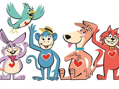 Kubby Character designs bird cartoon cat character design charity colourful dog goofy illustration kids monkey rabbit retro vector vintage