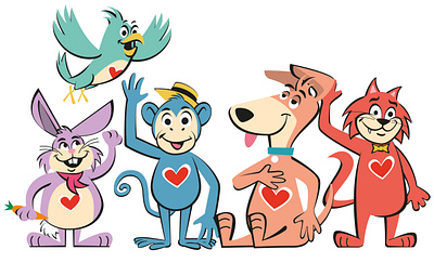 Kubby Character designs bird cartoon cat character design charity colourful dog goofy illustration kids monkey rabbit retro vector vintage