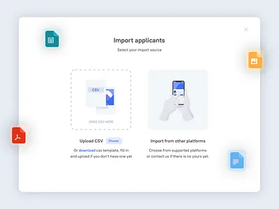 Import applicants modal app ats candidate candidates clean design hr import modal recruitment saas ui ui design ux ux design web