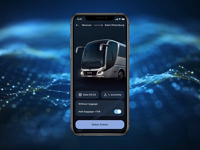 Application for buying tickets for buses animation app design figma ios mobile ui ux