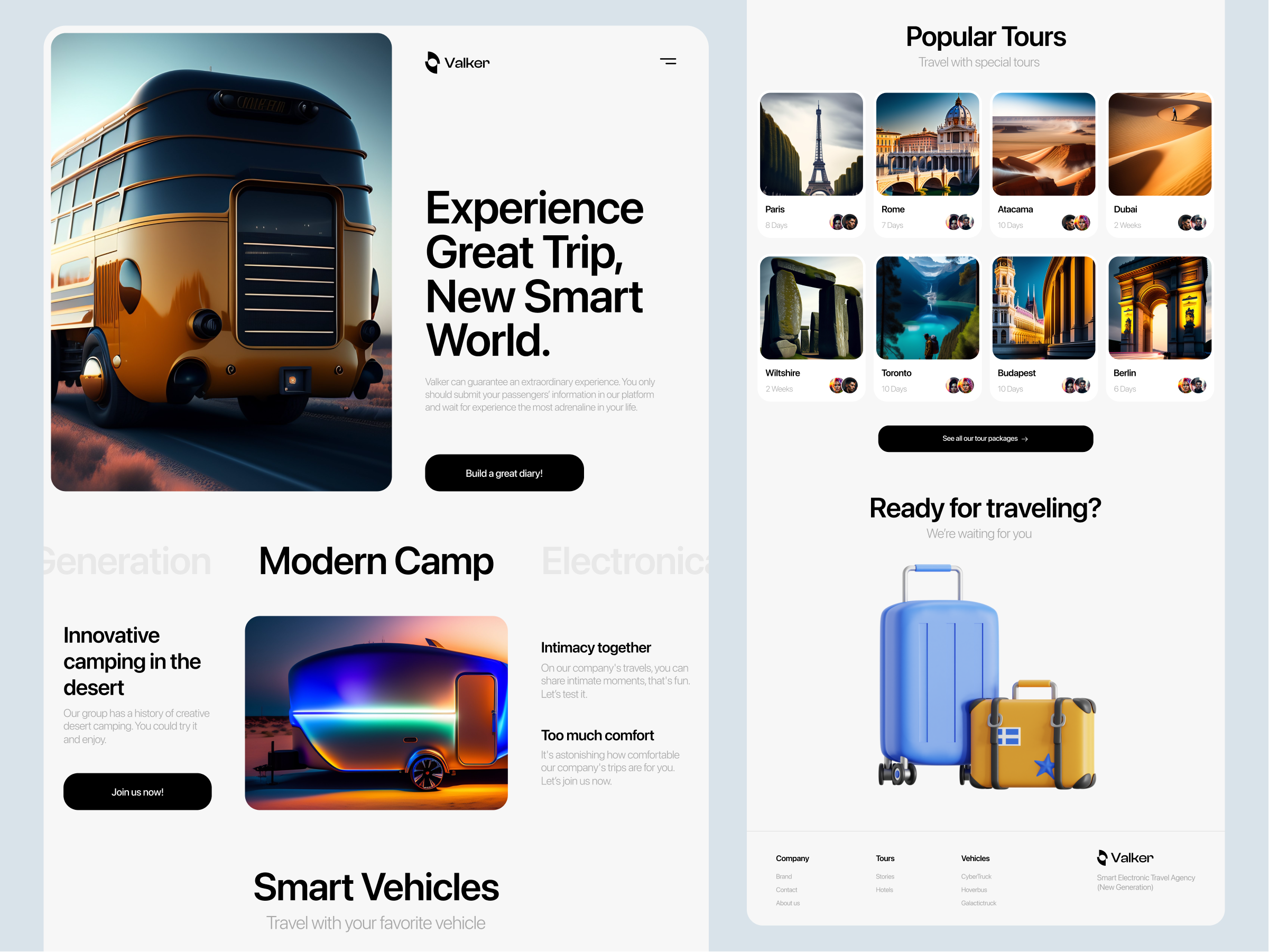 Smart travel landing page🧳 3d ai bus cyberpunk design desktop event landing minimalism modern smart ticket tour travel traveling trip ui ux vacation web