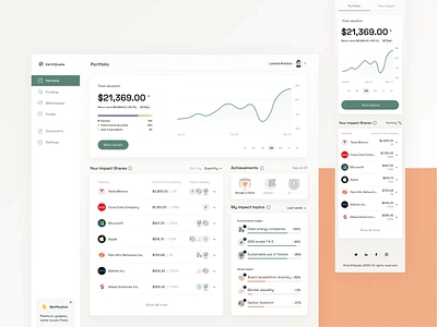 EarthQuake — Investment platform app bank banking cash clean dashboard finance fintech funds insurance invest investing investments minimal payments saving startup ui user interface ux