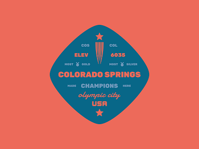 Olympic City USA - Colorado Springs Badge 4th of july badge logo city badge colorado diamond badge gold medal layout mountains olympic olympics patriotism red white and blue sports sports badge sports logo star stars and stripes torch typography usa
