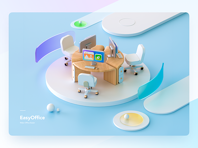 EasyOffice - 3D Banner Design 3d modeling c4d collaborate cooperation data document efficiency office rendering scene software synchronize team ui web