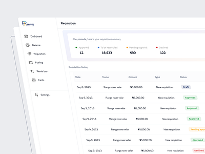 Requisition and Reimbursement feature on Remis design logo product design typography ui ux