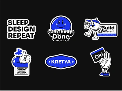 Kretya Sticker Pack agency anniversary birthday branding celebration character design design agency design studio icon illustration kretya party sticker sticker pack sticker set stickers stickers design ui agency vector